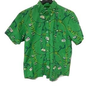Lands' End Men's Size M Nautical Print Seersucker Short Sleeve Button Down Shirt